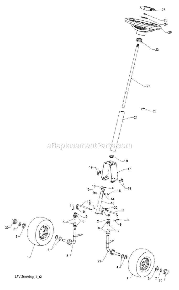 Steering Diagram and Parts List for WE261 2011-10 - 96024000202 Weed Eater Lawn Tractor